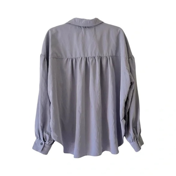 Free People We The Free | Dusty Blue Long Sleeve V-Neck Oversized Blouse, Medium - Picture 2 of 7